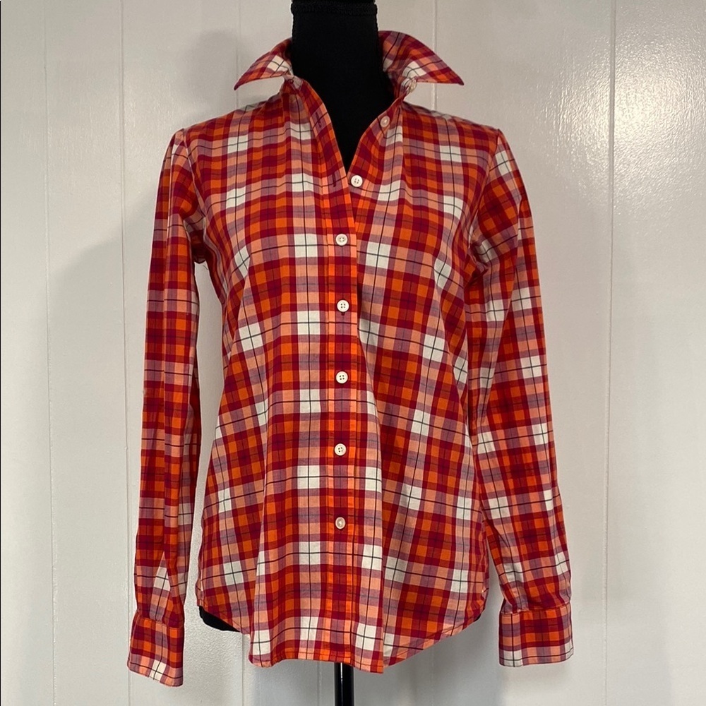 Banana Republic Shirt Eclectic Grandpa Plaid Button Down Pop of Red Extra Small